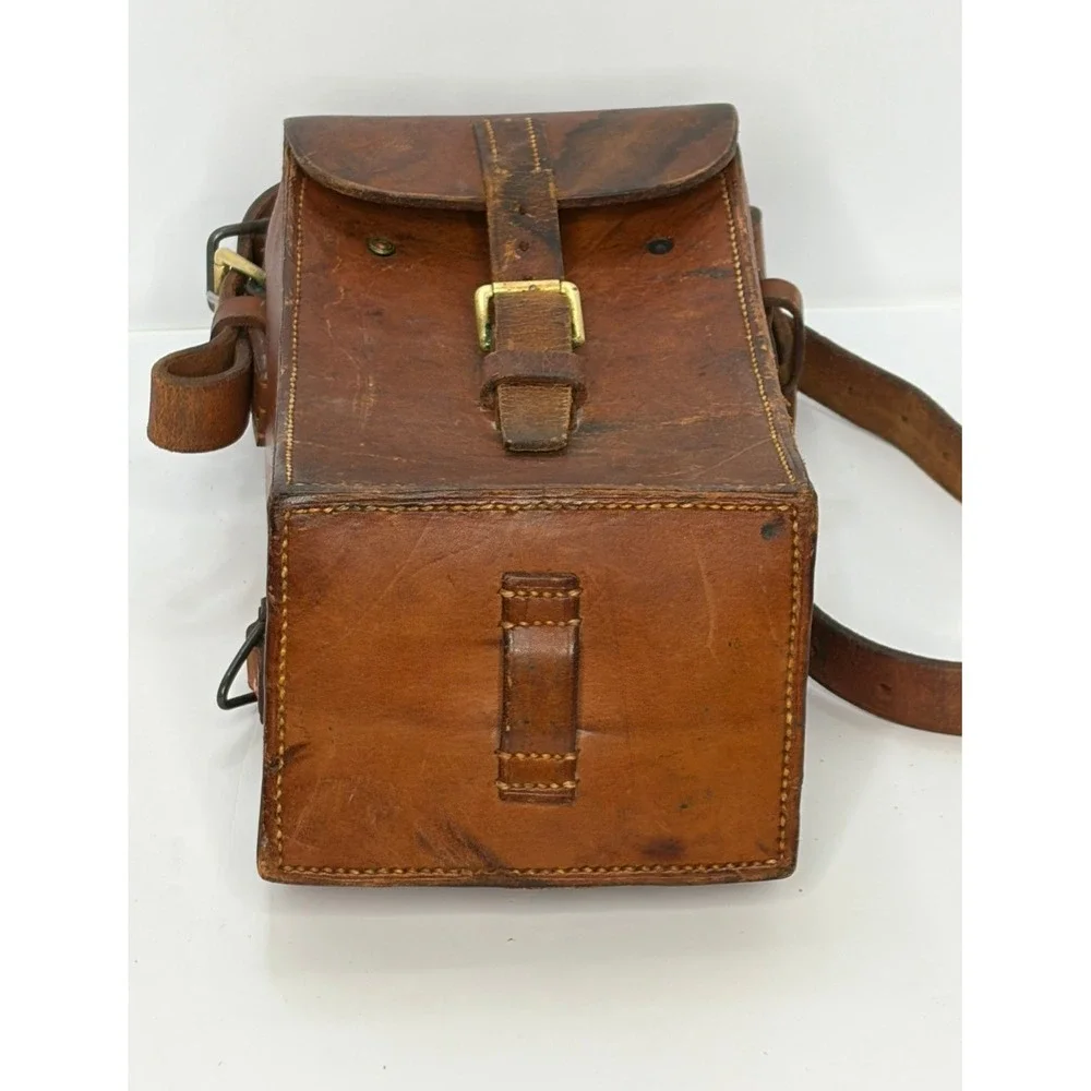 Vintage Brown Leather Military Field Bag Messenger Crossbody Buckle Strap